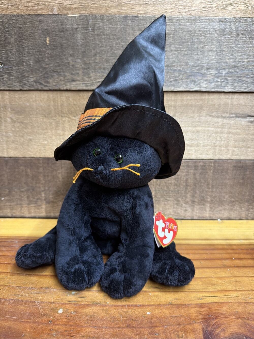 Vintage Ty Pluffies Beanies Merlin The Black Cat In Witch Hat 10”